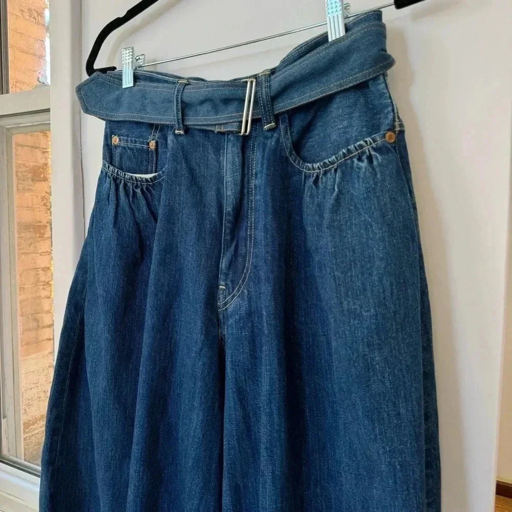 New Kapital Wide Leg Jeans Belted Blue Size 1 - Picture 8 of 11
